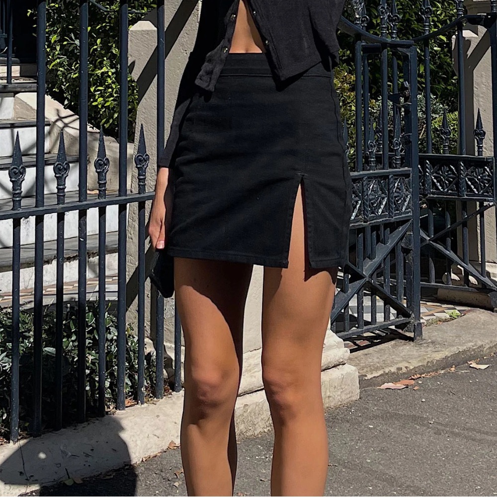 LIONESS black denim mini skirt
